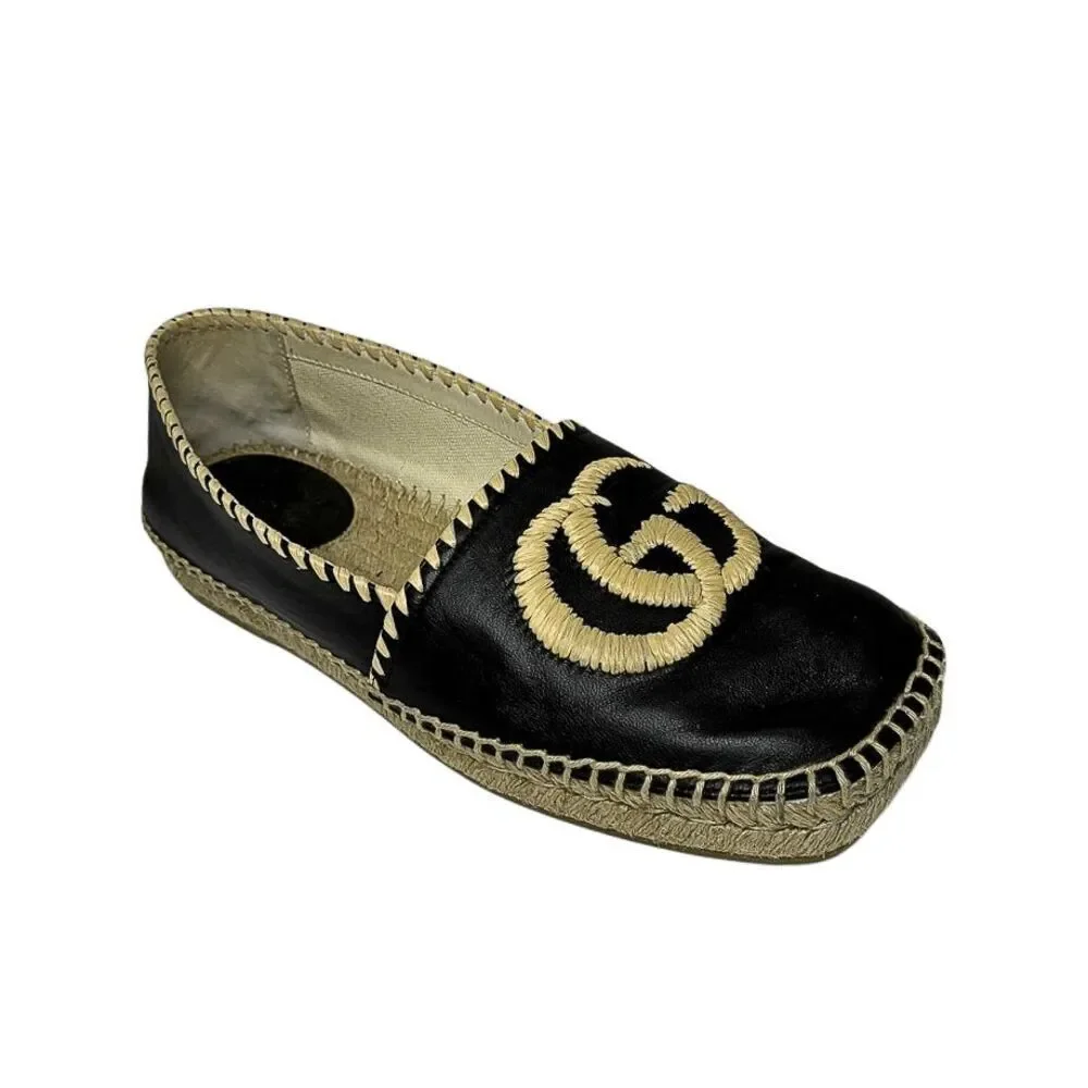 Gucci Charlotte Interlocking G Nappa Leather Espadrille EU 37 Square Toe